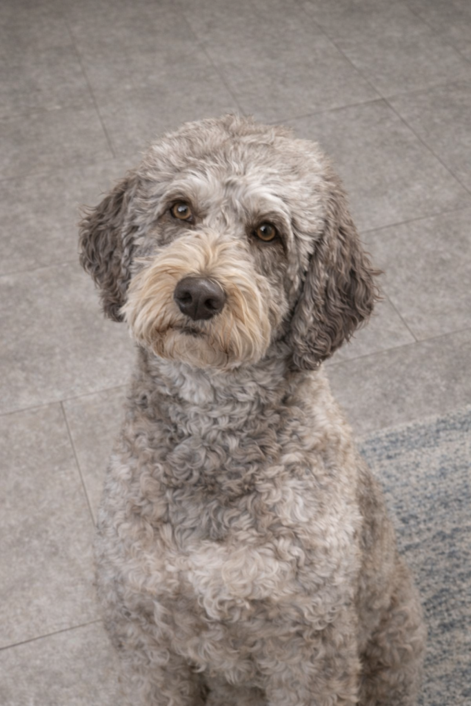 Australian Labradoodle looking into camera in Las Vegas, NV