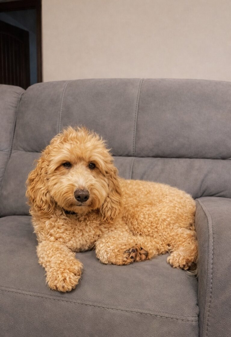 goldendoodle dog laying on a couch in Las vegas