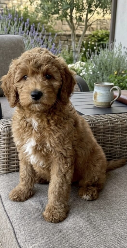 red curly goldendoodle puppy