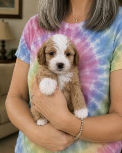 Female Cavapoo puppy with wavy coat and sweet